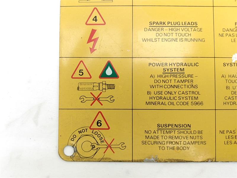 Jaguar XJ6 Engine Warning Sign