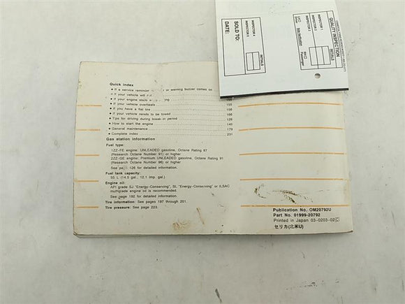 Toyota Celica Owners Manual