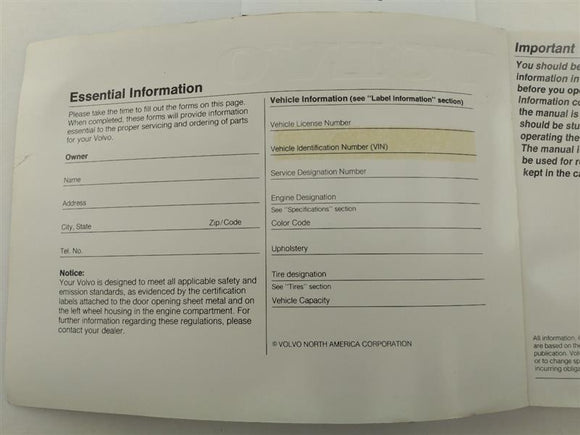 Volvo 240 Owners Manual
