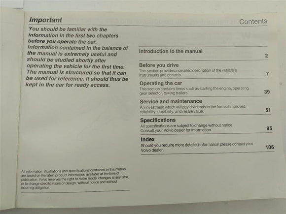 Volvo 240 Owners Manual