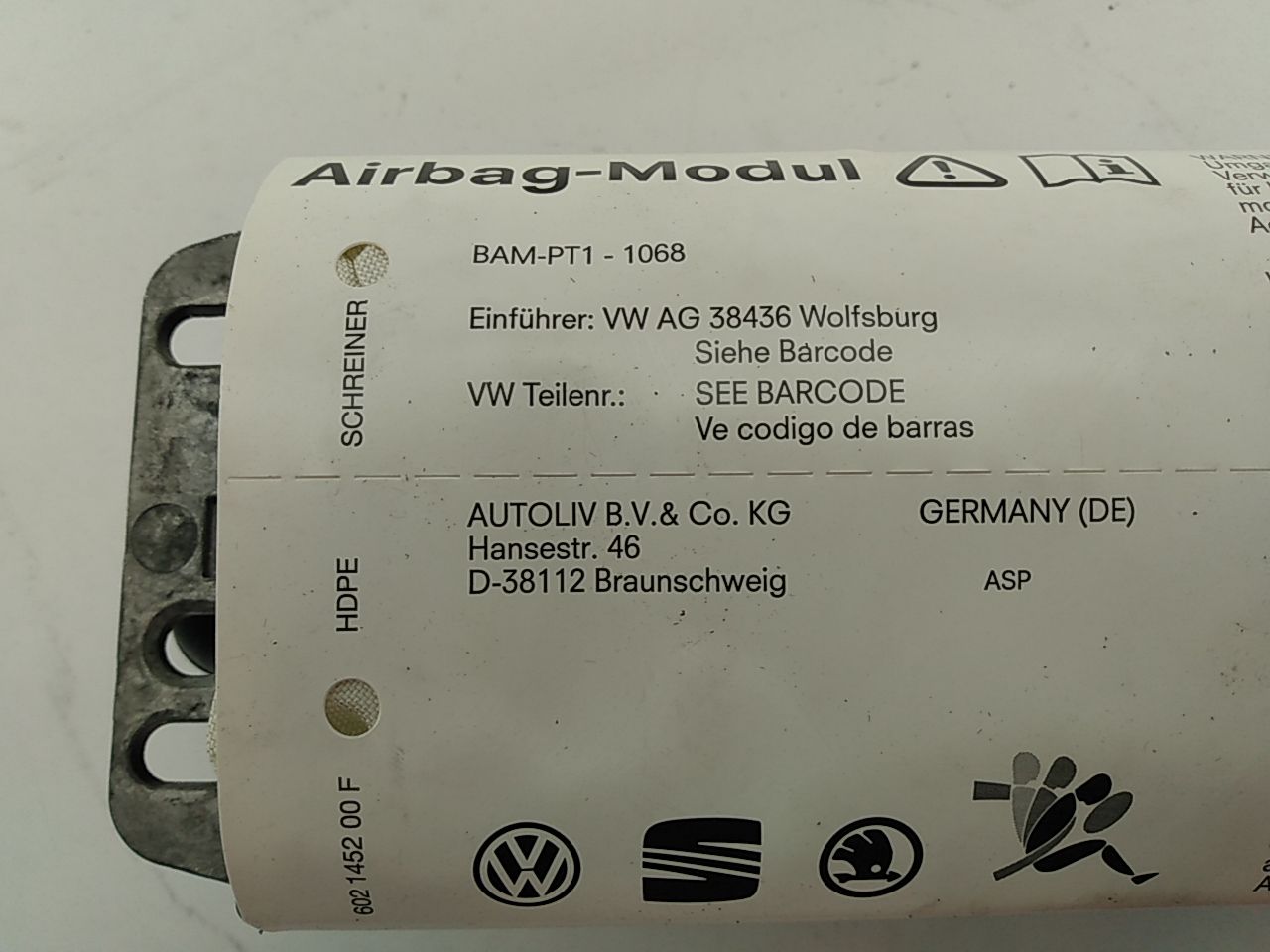 Volkswagen Eos Passenger Dash Air Bag