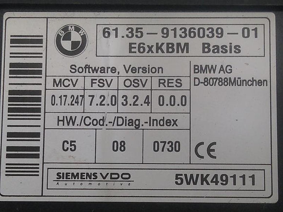 BMW 650I Comfort Body Control Module