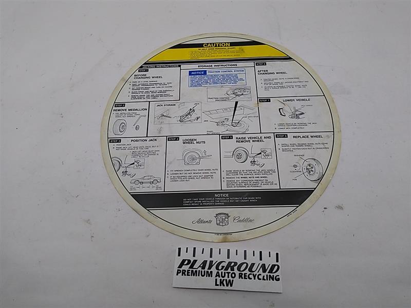 Cadillac Allante Spare Wheel Instruction Sheet