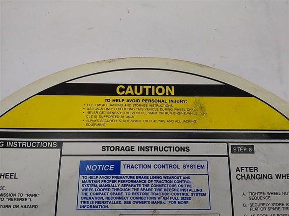 Cadillac Allante Spare Wheel Instruction Sheet