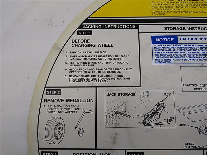 Cadillac Allante Spare Wheel Instruction Sheet