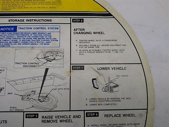 Cadillac Allante Spare Wheel Instruction Sheet