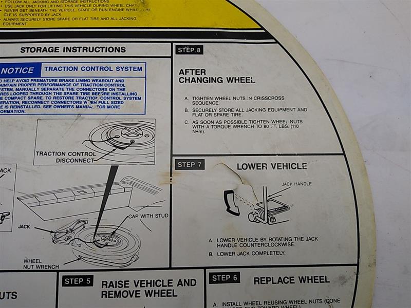 Cadillac Allante Spare Wheel Instruction Sheet