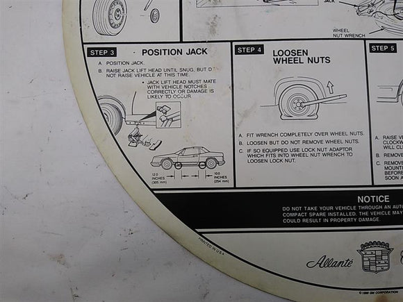 Cadillac Allante Spare Wheel Instruction Sheet