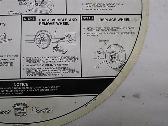 Cadillac Allante Spare Wheel Instruction Sheet
