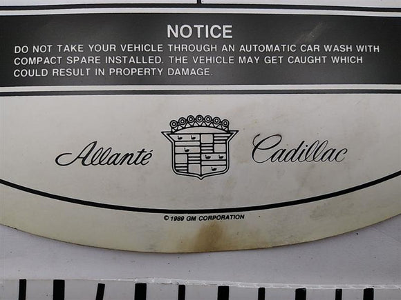 Cadillac Allante Spare Wheel Instruction Sheet