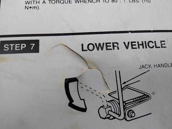 Cadillac Allante Spare Wheel Instruction Sheet