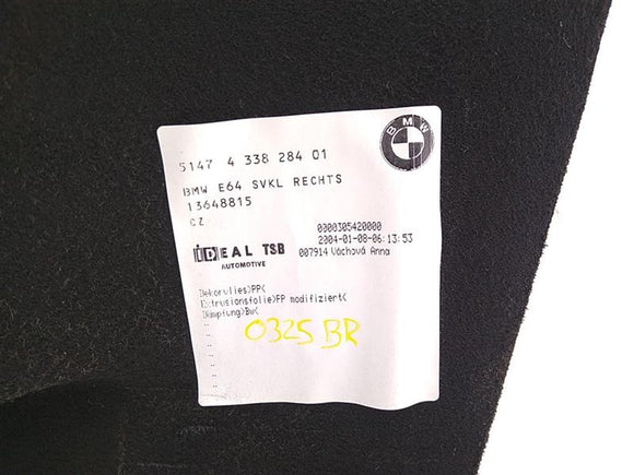 BMW 645Ci Rear Right Trunk Interior Carpet Panel