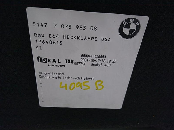 BMW 645Ci Trunk Lid Carpet Trim Panel