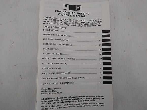 Pontiac Firebird Owners Manual