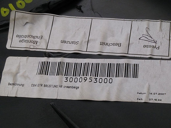 BMW 650i Passenger Right Rear Upper Quarter Trim