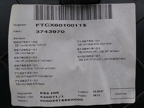 BMW 650i Passenger Right Rear Quarter Trim Panel