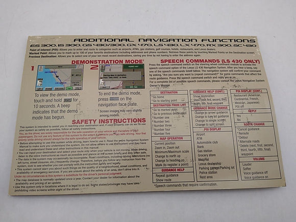 Lexus SC430 Owner's Manual Booklet