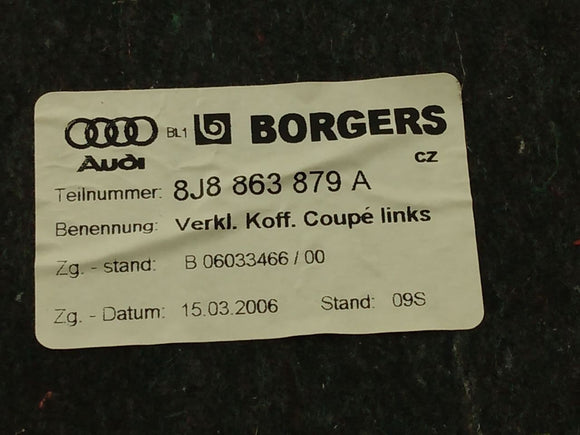 Audi TT Driver Left Rear Trunk Boot Side Panel