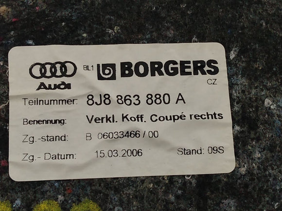 Audi TT Passenger Right Rear Trunk Boot Side Panel