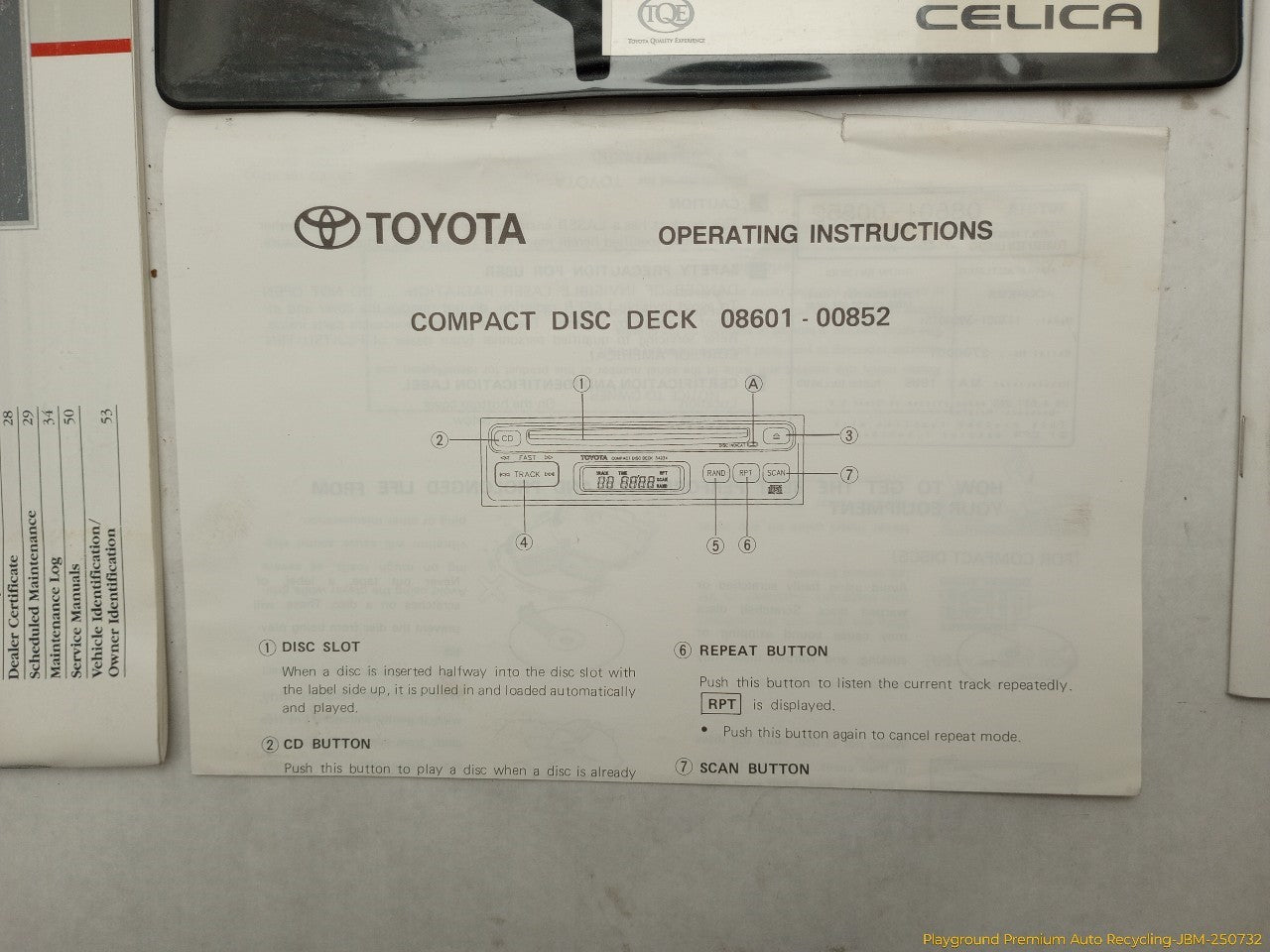 Toyota Celica Owners Manual Booklet