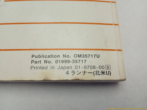 Toyota 4Runner Owners Manual Booklet