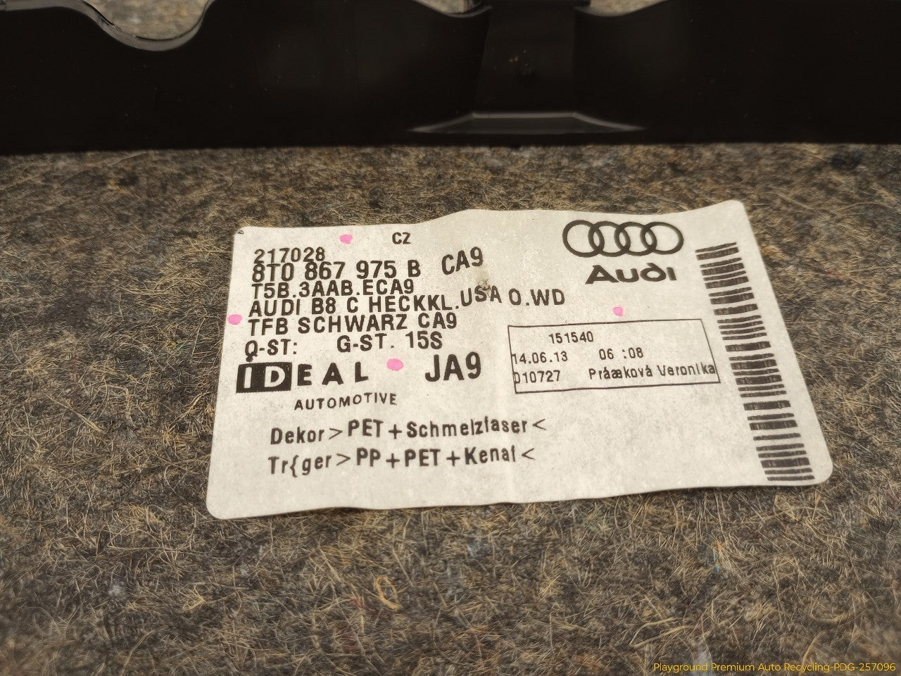 Audi A5 Trunk Lid Carpet Liner Trim