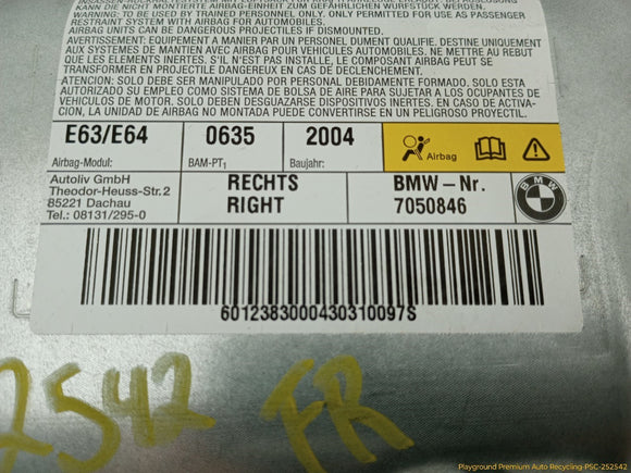 BMW 645CI Passenger Right Front Door Airbag