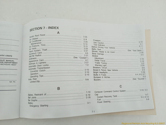 Corvette C4 Owner's Manual