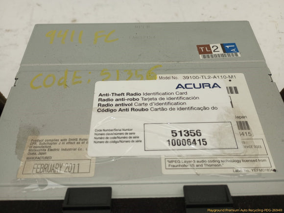 Acura TSX Radio Audio CD Player Head Unit